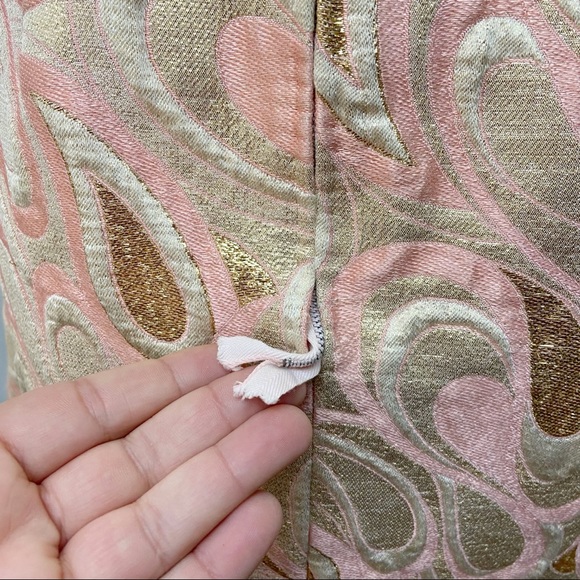 Vintage 1960s DYNASTY Pink & Gold Brocade Belted Mini Dress Womens Size XXS/XS - Picture 7 of 9